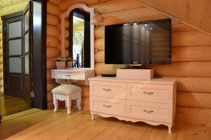 Тумба под телевизор, туалетный столик, пуфик в стиле прованс из массива дерева.